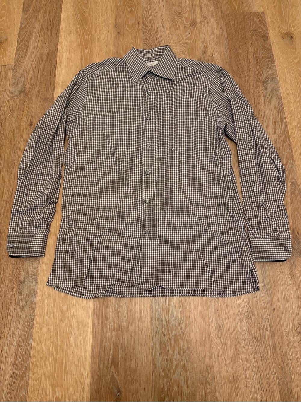 Ermenegildo Zegna Men’s Large Brown White Gingham Check Button Up Dress Shirt